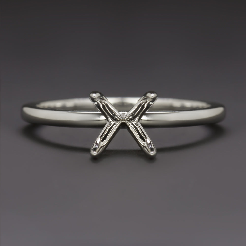 SOLITAIRE ENGAGEMENT RING SETTING 6.5mm ROUND CUT WHITE GOLD SEMI MOUNT CLASSIC