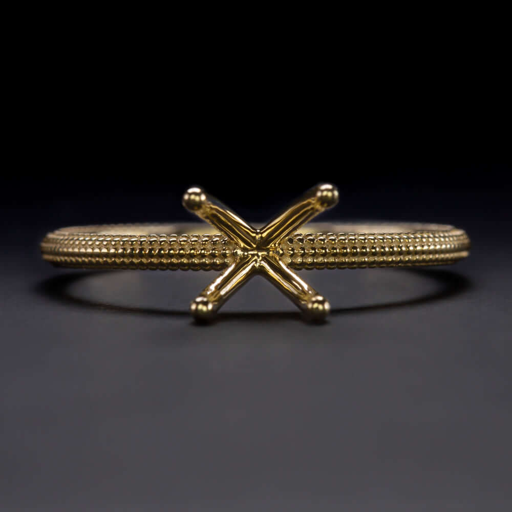 14K GOLD ENGAGEMENT RING SETTING MILGRAIN 6mm 7mm ROUND SEMI MOUNT SOLITAIRE