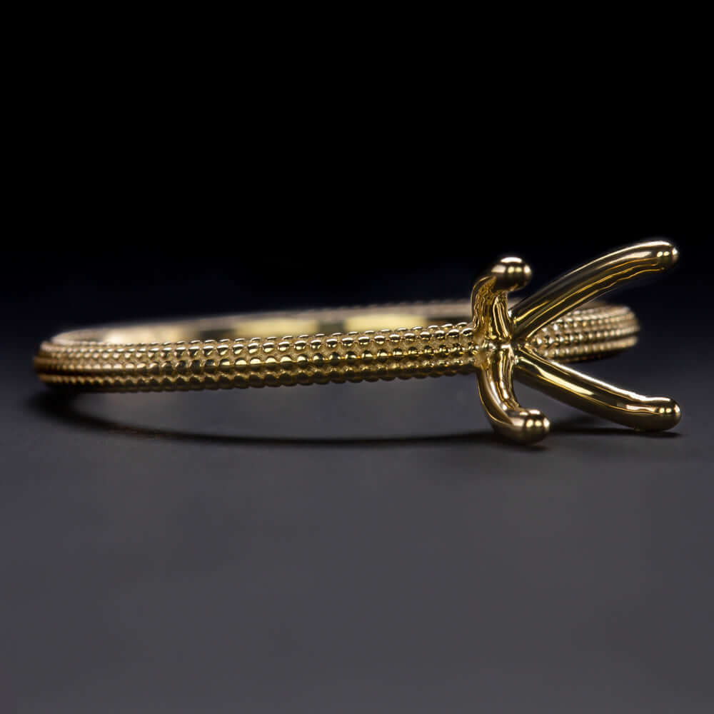 14K GOLD ENGAGEMENT RING SETTING MILGRAIN 6mm 7mm ROUND SEMI MOUNT SOLITAIRE